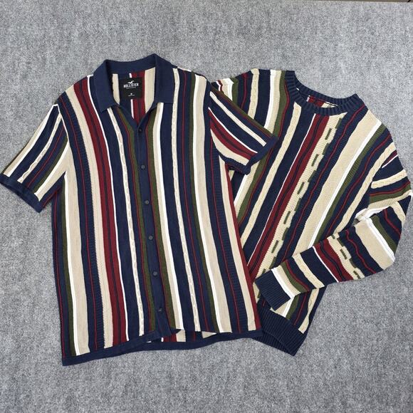 Hollister Other - Hollister Sweater Shirt Bundle Mens Small Medium Knit Striped Textured Pullover